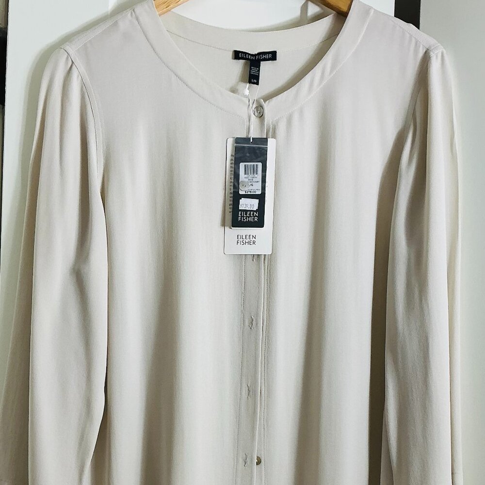 NEW Eileen Fisher Silk Top | Neutral Minimalist Staple | Fall/Winter Capsule | L